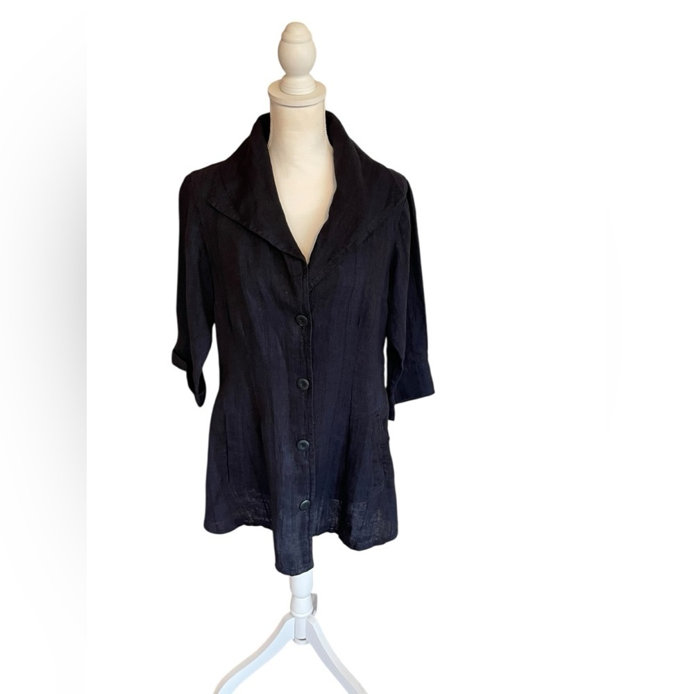 Flax 100% Linen Lightweight Lagenlook Casual Navy Jacket Tunic Size Small